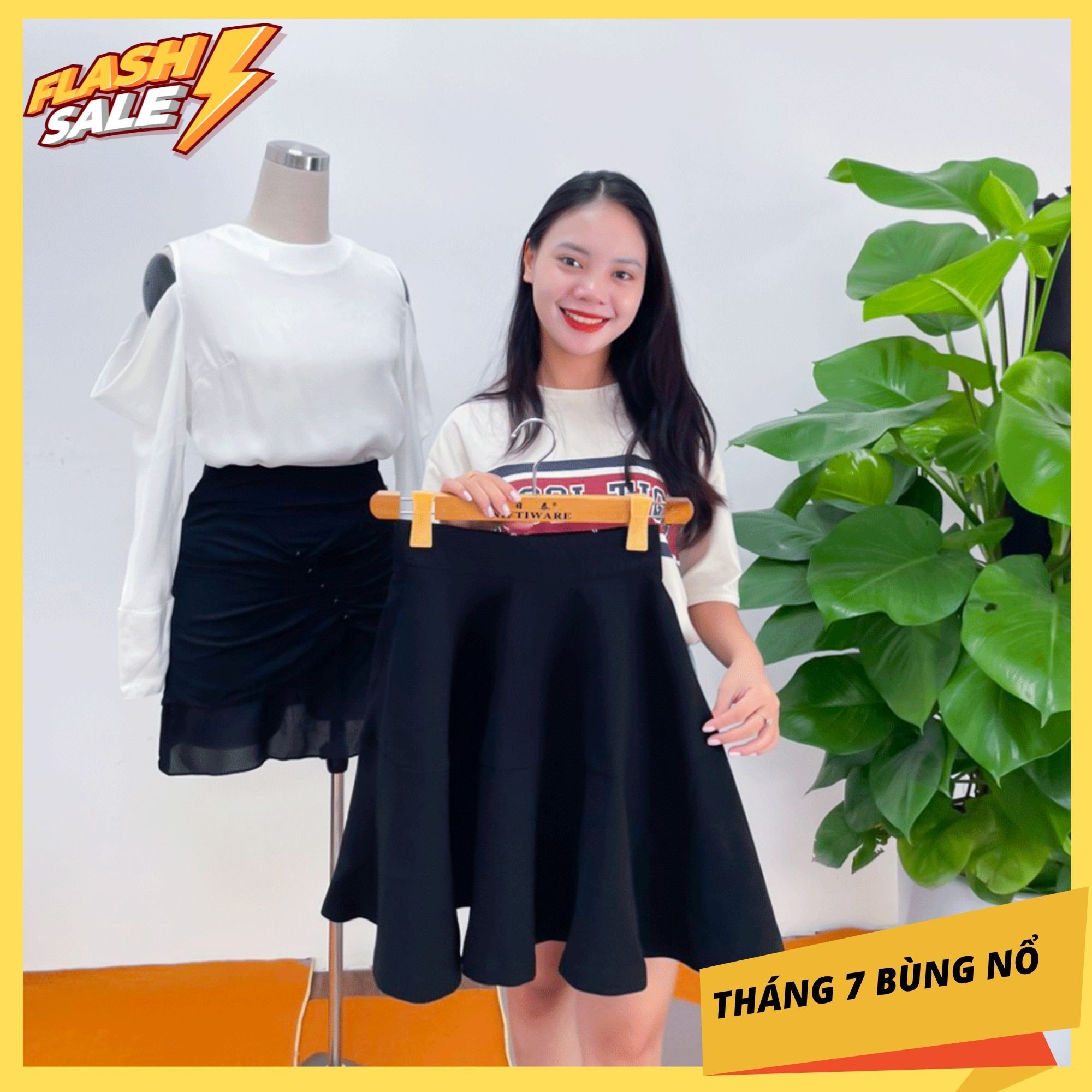 Chân váy đen cạp viền trắng thiết kế Elise FS2205002BKWOBK | Shopee Việt Nam